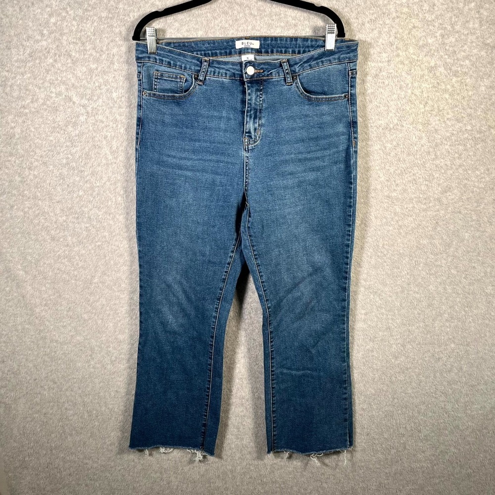 Bleu Bootcut Jeans Womens 16 Blue Denim Cotton Frayed Hem Medium‎ Wash Casual